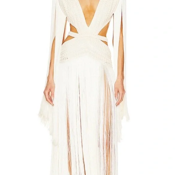 PatBO Ivory Fringe Deep-V Maxi Dress - Picture 2 of 7